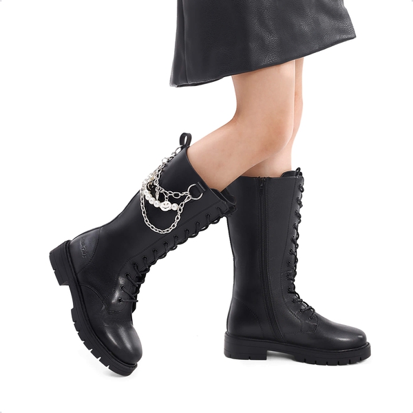 Girls Zipper Knee High Riding Boots - BLACK - 5